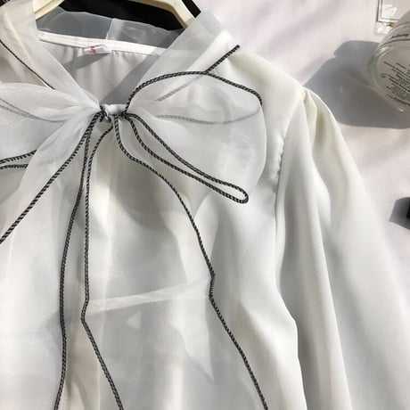 バイカラーシフォンリボン ブラウス 2色展開