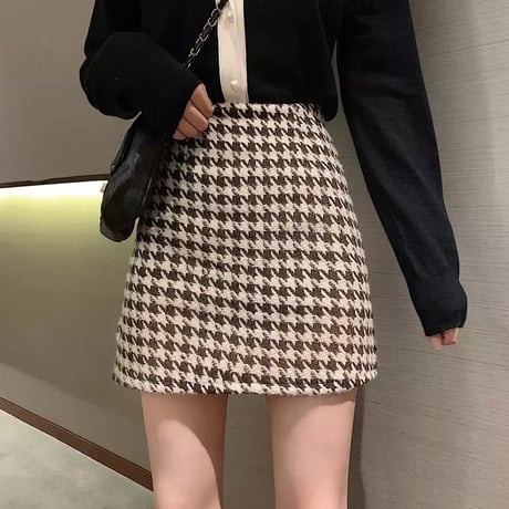 千鳥格子 ハイウエストミニスカート 2色展開