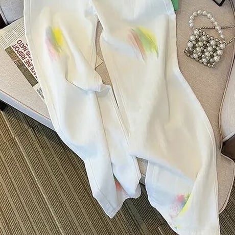 ペインティング ホワイトデニムパンツ