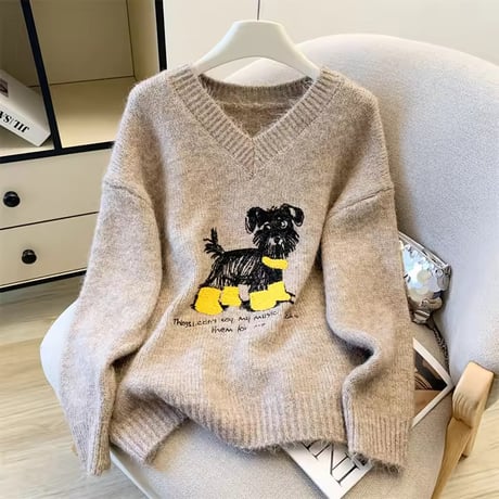 ドッグステッチVネックニット 3色展開