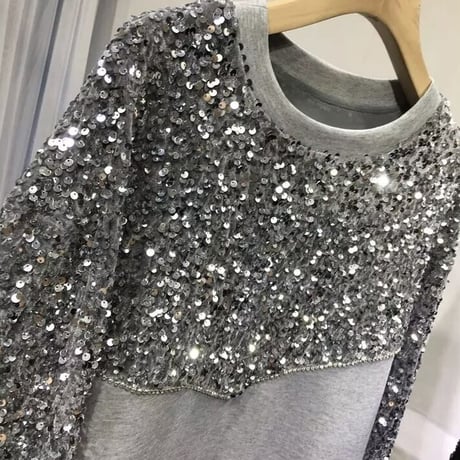 スパンコール ストーンラインスウェット 2色展開