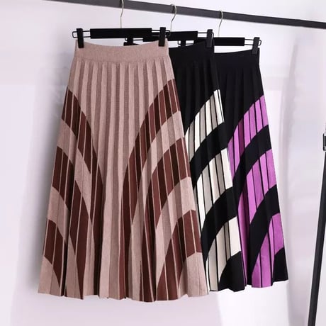 サイドライン プリーツニットスカート 3色展開