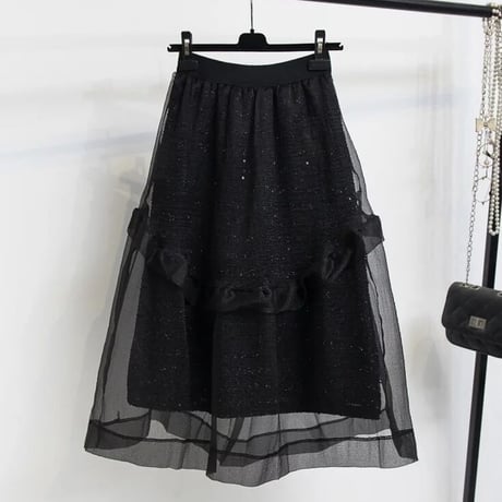 ツイードインナー メッシュフリルスカート 2色展開