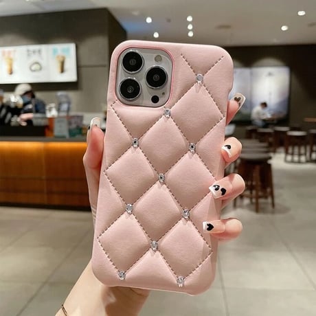 【White 14pro即納】クロスキルティング ストーンiPhoneケース 8色展開