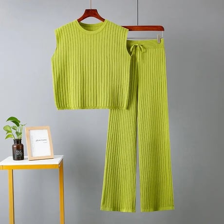 リブノースリーブニット セットアップ 5色展開
