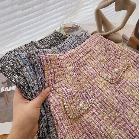パール ツイードペンシルスカート 4色展開