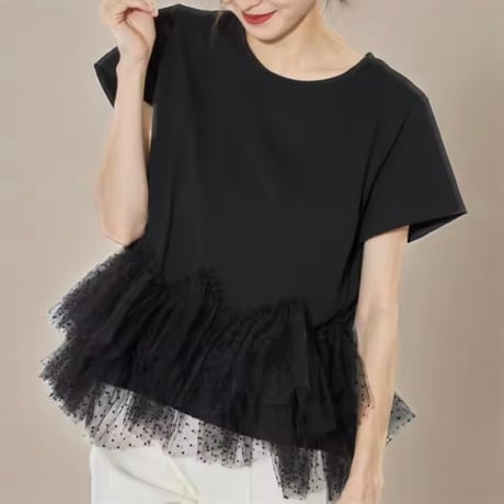 ドットメッシュティアードTシャツ 2色展開