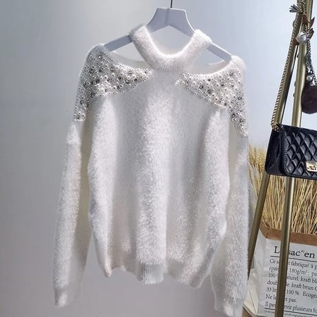 パールビジュー カットモヘアニット 2色展開