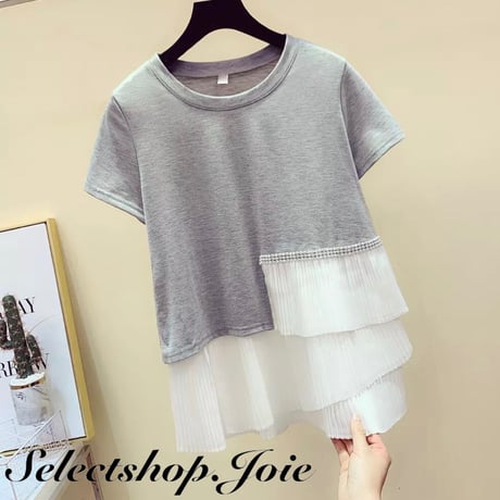パールステッチ シフォン切り替えTシャツ