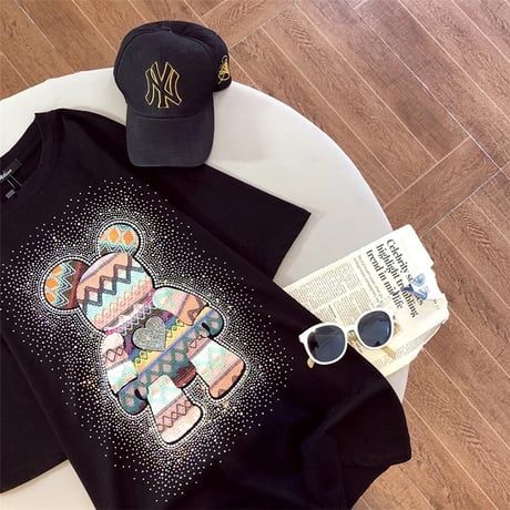カラフルストーン ビーズベアーTシャツ 2色展開