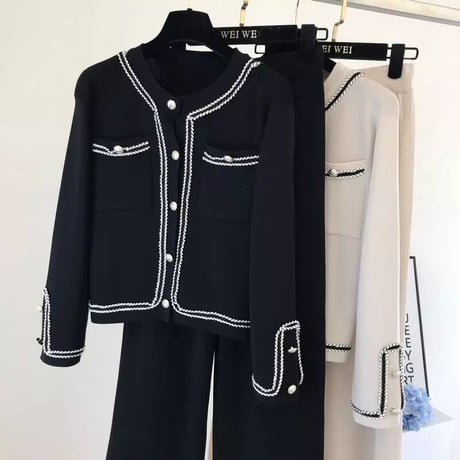 ステッチデザイン ニットセットアップ 2色展開