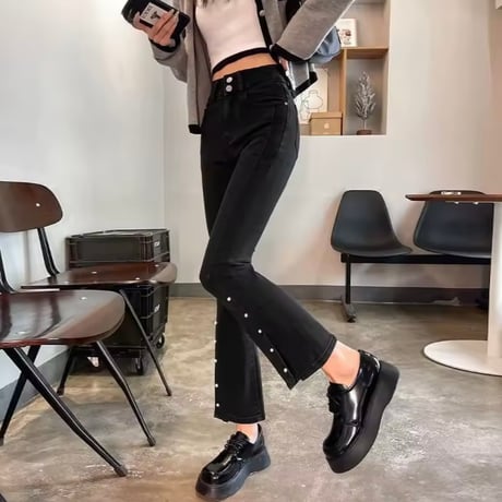 パールスリットデニムパンツ 2色展開
