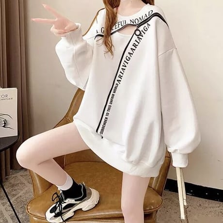 メッセージジッパー ルーズスウェットトップス 3色展開