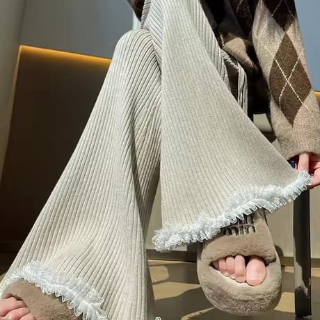 ヘムレースリブニットパンツ 3色展開