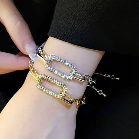 クリスタルダブルチェーン ブレスレット 2色展開