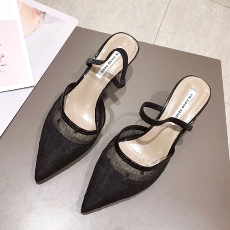 【Ivory24.0cm即納】ドットレースポインテッドトゥパンプス 2色展開