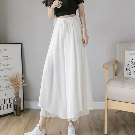 サイドプリーツシフォン ワイドパンツ 3色展開