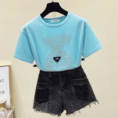 ラインストーンベアー タグTシャツ 3色展開