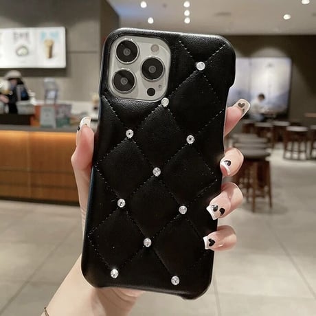 【White 14pro即納】クロスキルティング ストーンiPhoneケース 8色展開