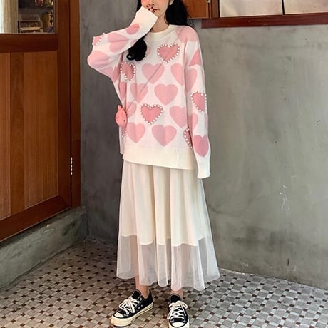 ポイントパールハートニット 2色展開