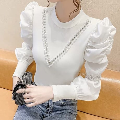 カシュクール パールビーズトップス 4色展開