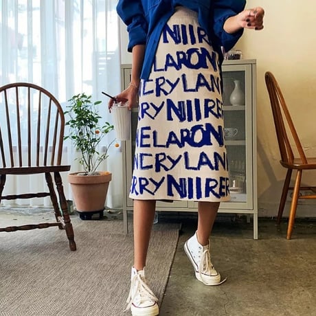 アルファベット ニットペンシルスカート 4色展開