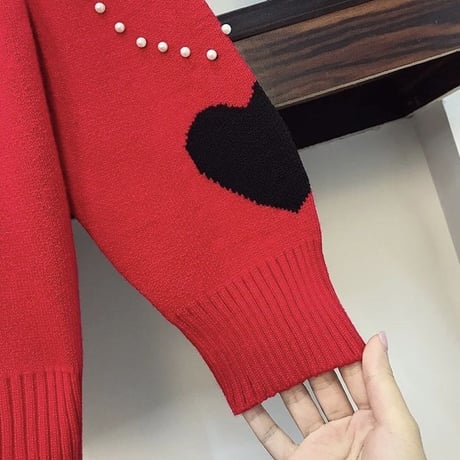 パールモチーフ ハートニット 3色展開