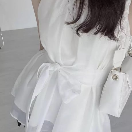 シフォンリボン付き ノースリーブトップス 3色展開