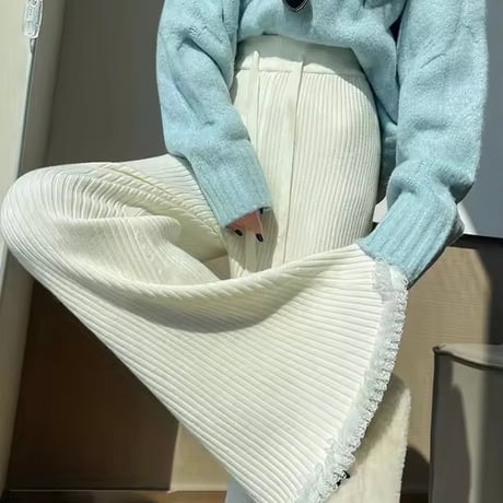 ヘムレースリブニットパンツ 3色展開