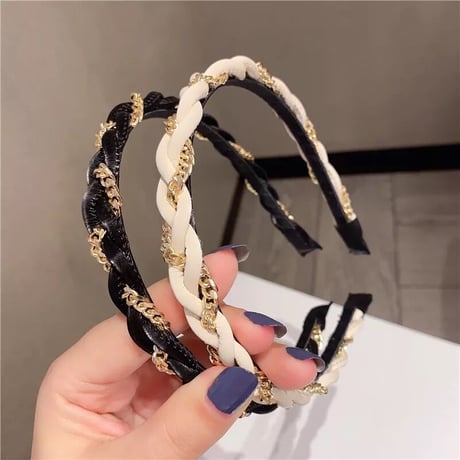 【Black.Navy即納】ゴールドチェーン カチューシャ 3色展開