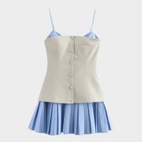 ストライププリーツストラップミニワンピース