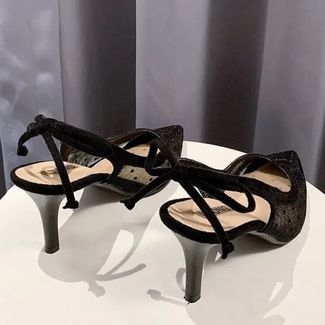 リボンストラップドットレース ミュール 2色展開