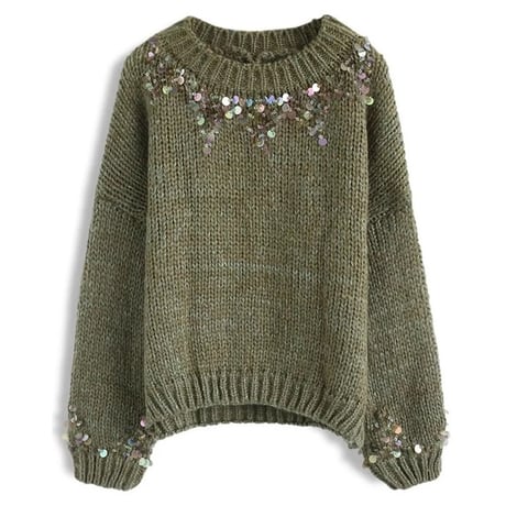 トライバルスパンコール ランタンスリーブニット 3色展開
