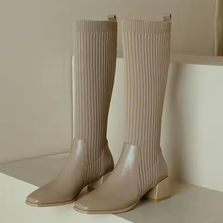サイドリブニットロングブーツ 3色展開