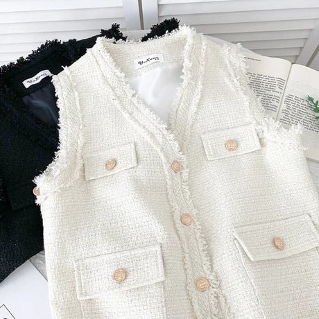 フリンジツイード ベスト 4色展開