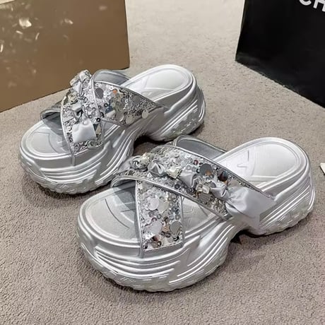 スパンコールクロスバンドサンダル 2色展開