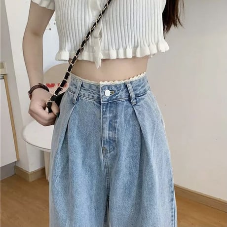 【XSサイズ即納】ウエストレース タックデニムパンツ