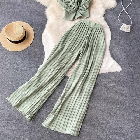 カシュクールトップス リブパンツセットアップ 6色展開