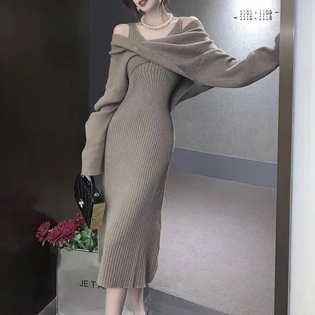 ニットボレロ タンクワンピースセット 3色展開