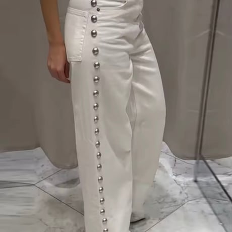 サイドリベットハイウエストデニムパンツ 2色展開