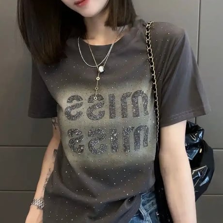 ラインストーンレター Tシャツ 3色展開