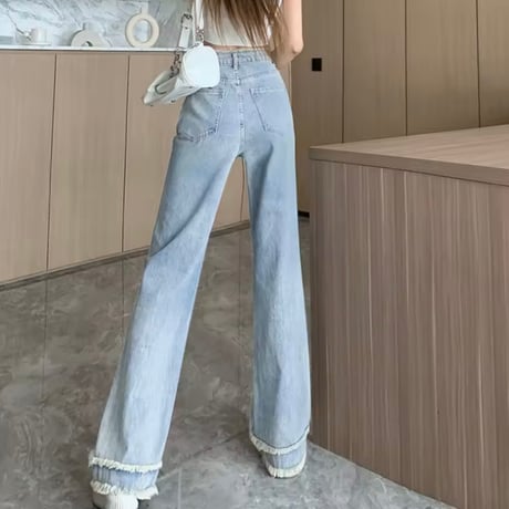 フリンジハイウエストデニムパンツ 4色展開