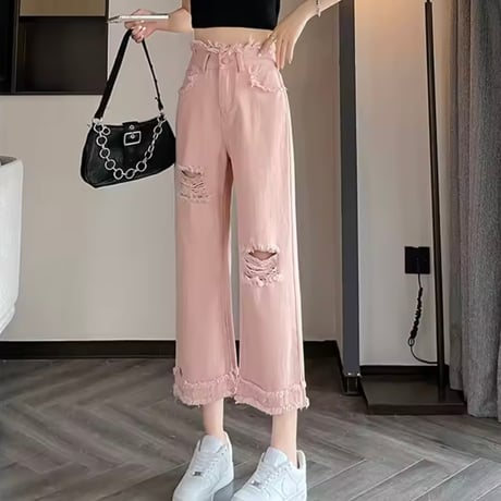 フリンジダメージ デニムパンツ 2色展開