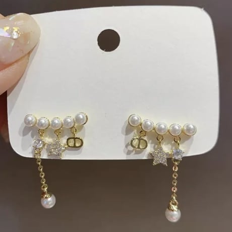【即納】パールライン ゴールドモチーフピアス