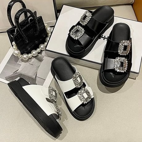 ダブルビジュー フラットサンダル 2色展開