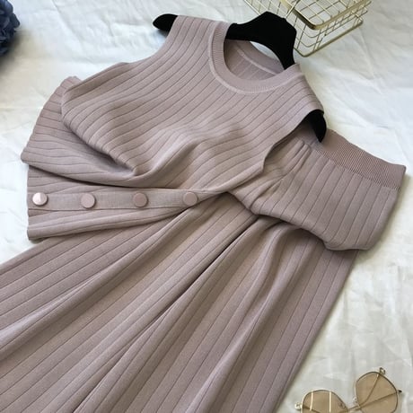リブニットノースリーブパンツ セットアップ 4色展開