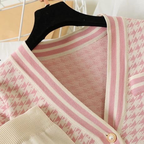 千鳥格子 ニットセットアップ 2色展開