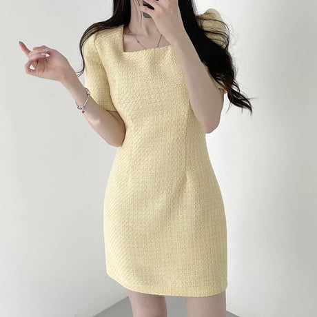 シンプルツイード パフスリーブワンピース 3色展開