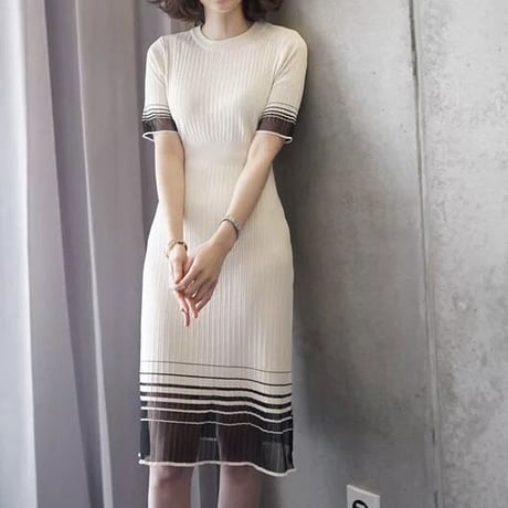 シースルーボーダー サマーリブワンピース 2色展開