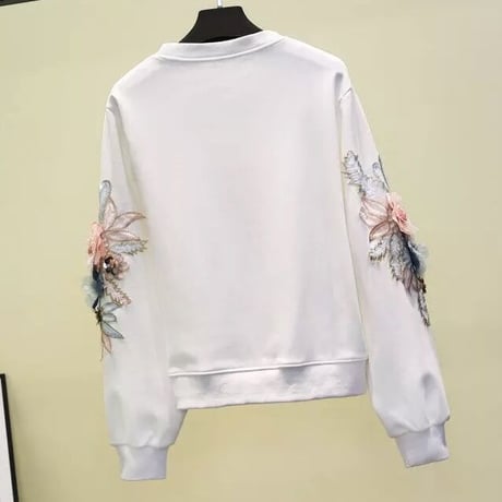 フラワーワッペンスリーブ スウェット 2色展開